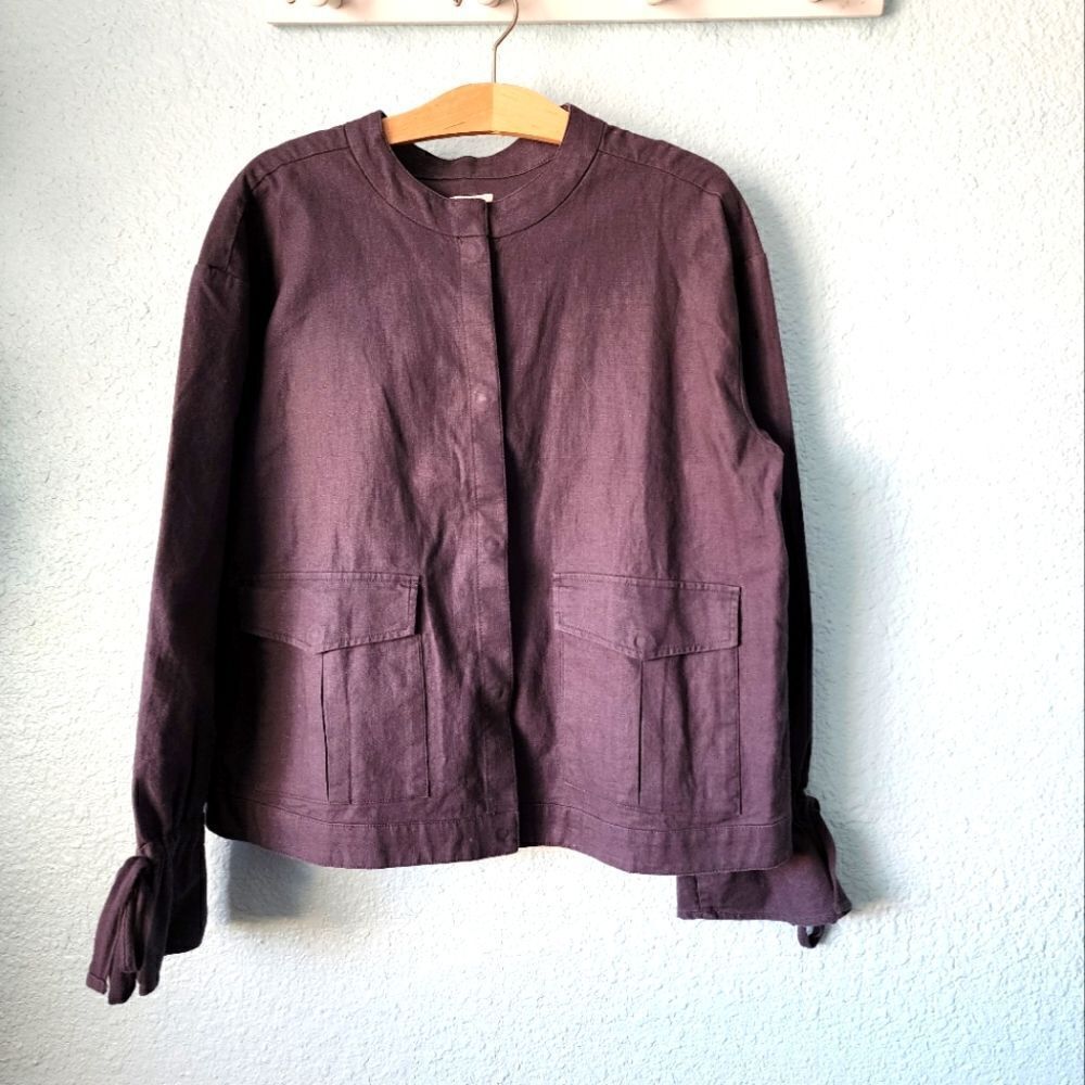 Caslon linen cotton blend snap button paper bag cuffs light jacket